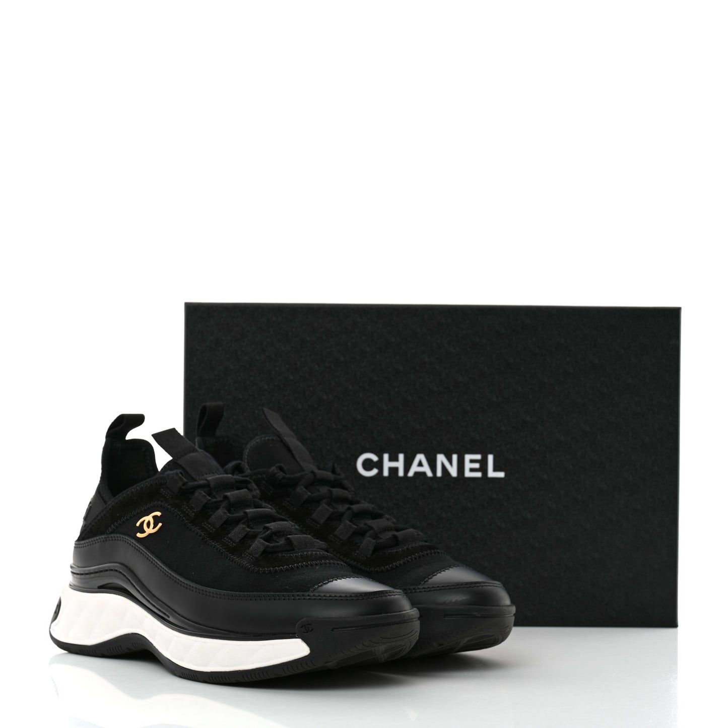 Velvet Calfskin Mixed Fibers CC Sneakers 37.5 Black