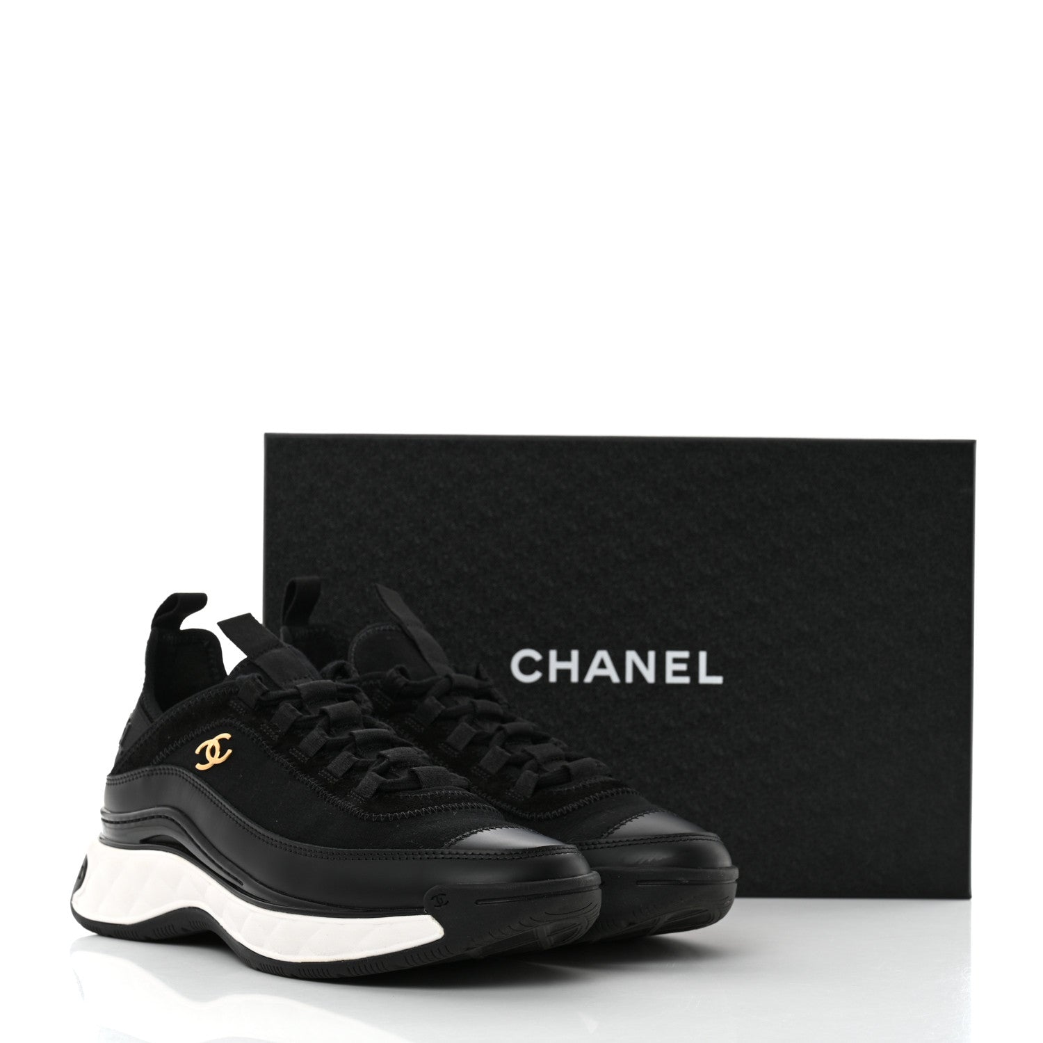 Chanel Velvet Calfskin Mixed Fibers CC Sneakers 37.5 Black 9 of 9
