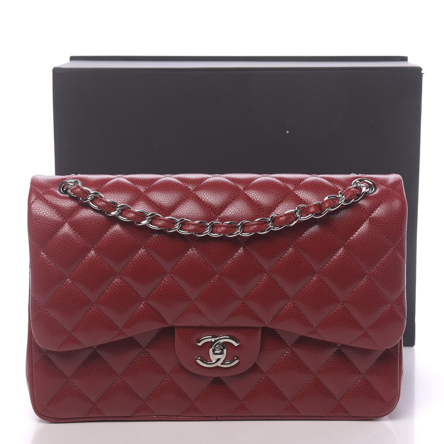 Caviar Quilted Jumbo Double Flap Red