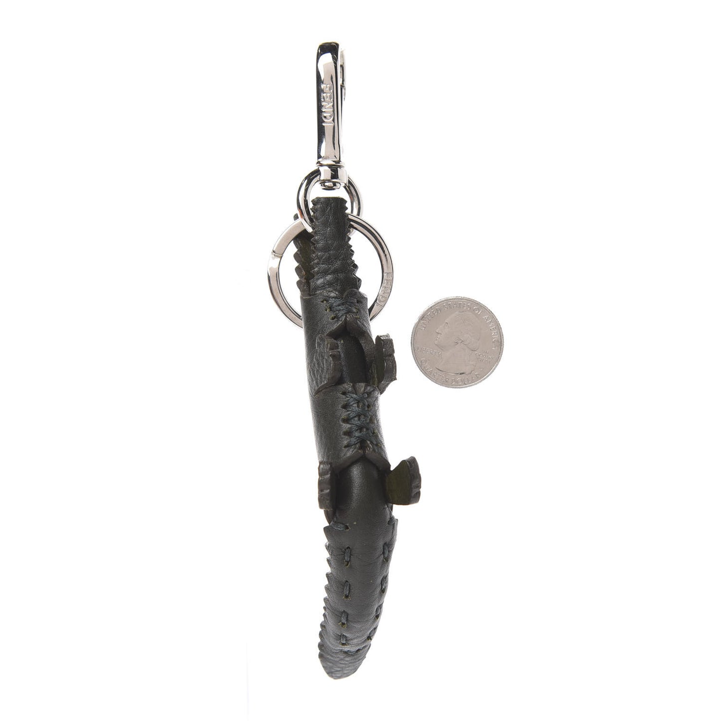 Calfskin Gator Charm Key Fob Dark Green