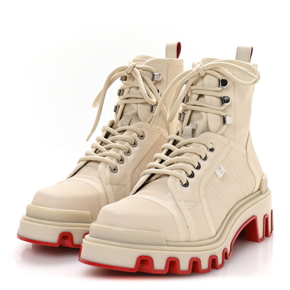 Christian Louboutin Toile Enduite Calfskin Mens Panaroot Dune Flat Boots 42 Natural 4 of 9