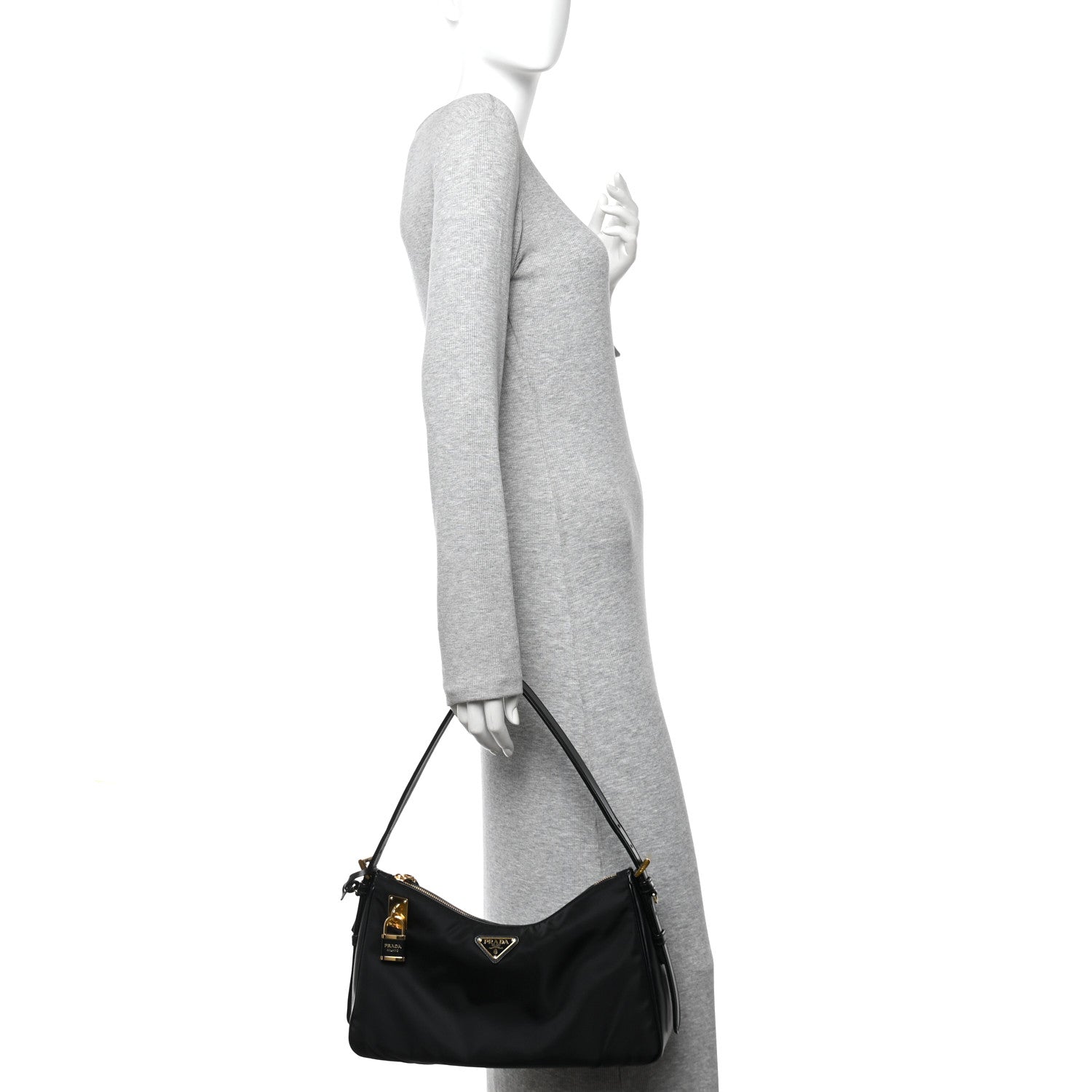 Prada Re-Nylon Vitello Large Aimee Shoulder Bag Black 2 of 10