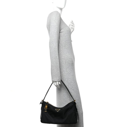Prada Re-Nylon Vitello Large Aimee Shoulder Bag Black 2 of 10