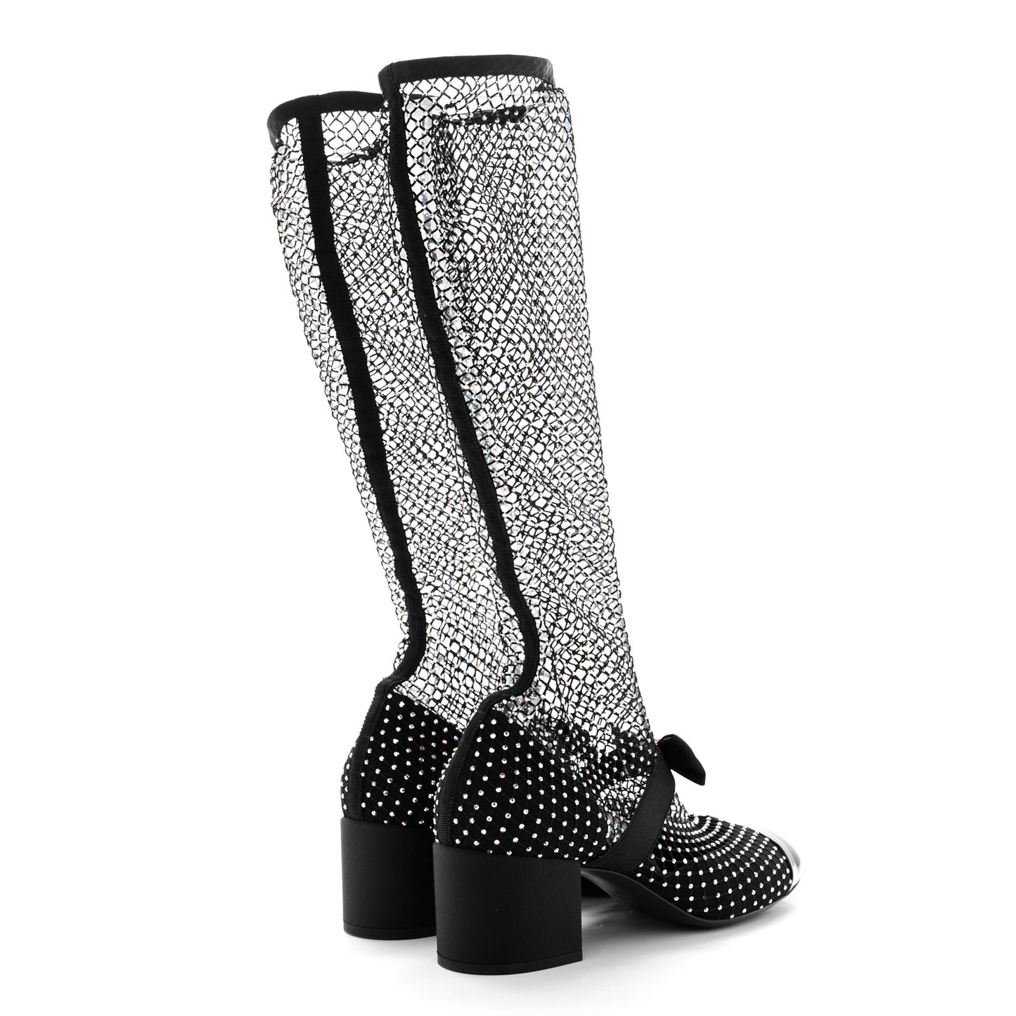 Resille Strass Kid Suede Patent Mary Jane Short Boots 40.5 Black