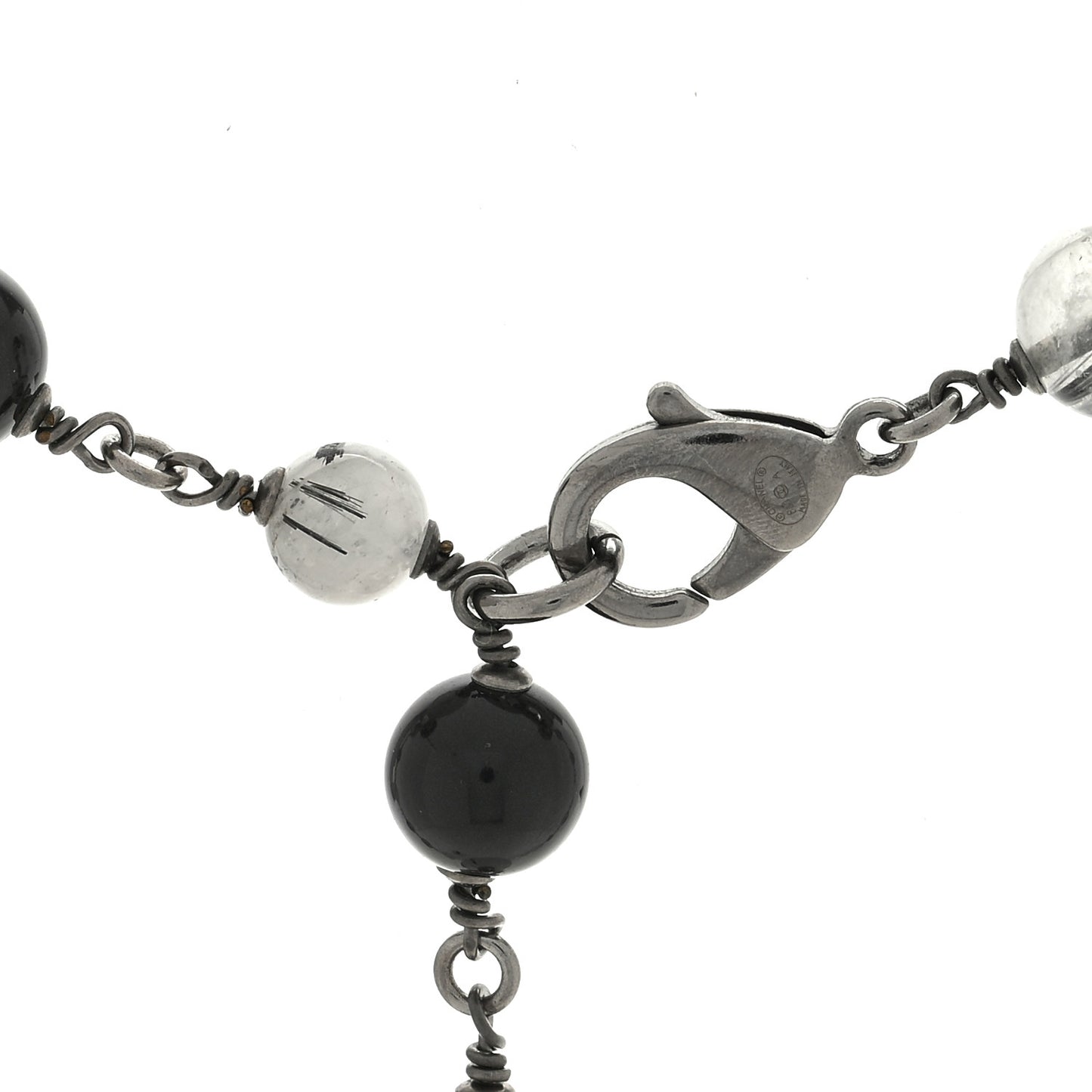 Crystal Bead CC Long Necklace Silver Black