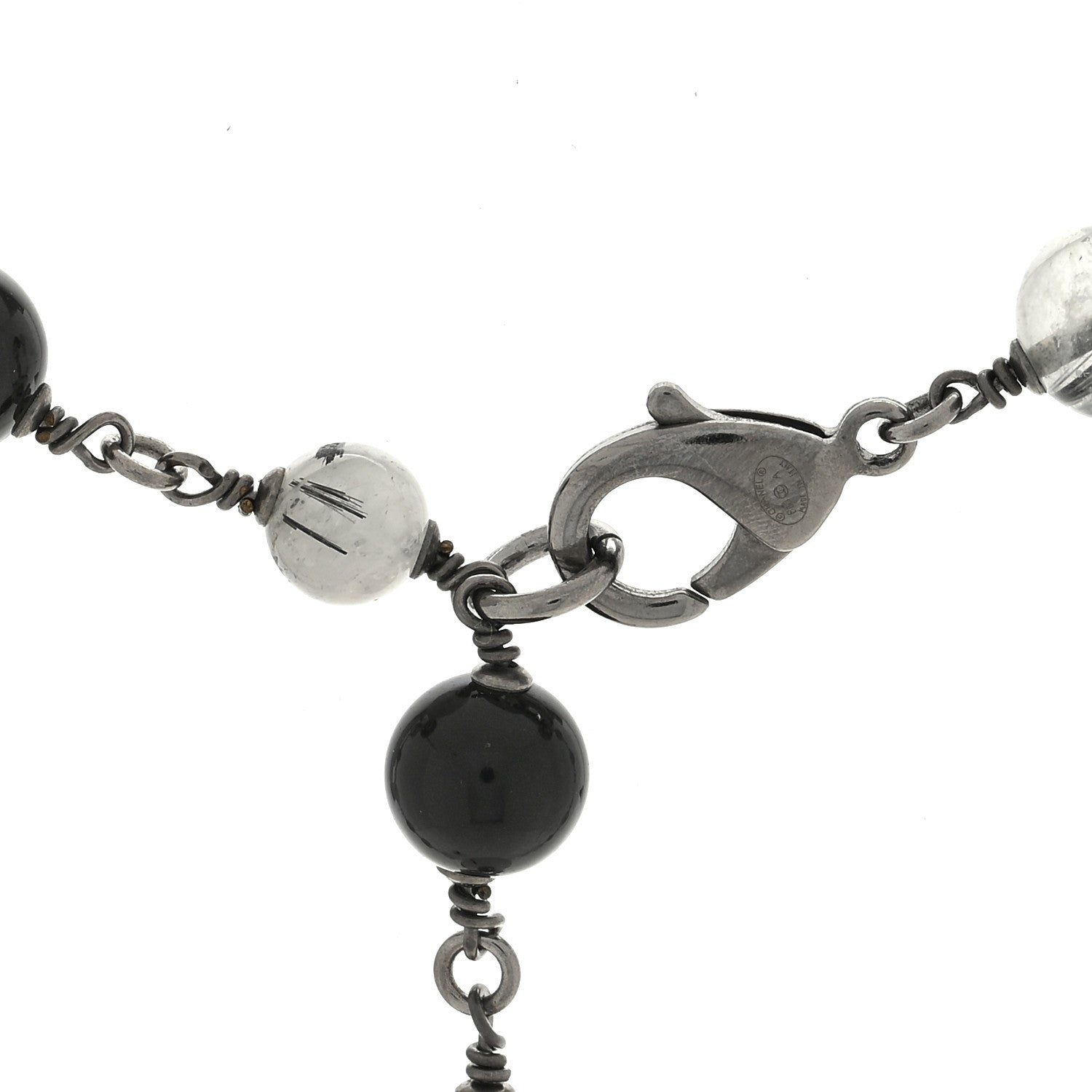 Chanel Crystal Bead CC Long Necklace Silver Black 4 of 4