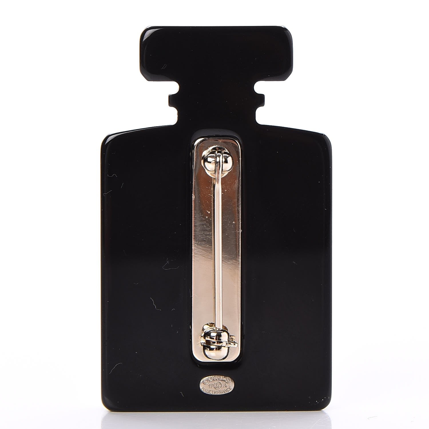 Chanel Resin Strass Perfume Bottle CC Brooch Black Gold 3 of 5