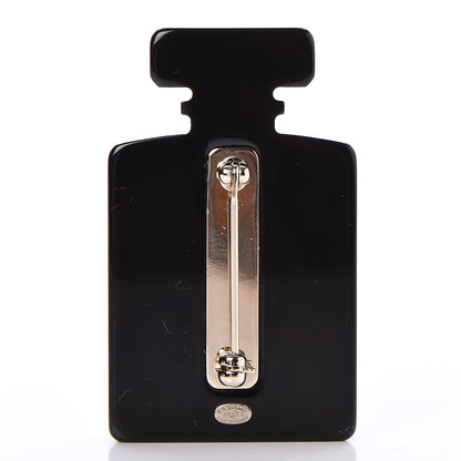 Chanel Resin Strass Perfume Bottle CC Brooch Black Gold 3 of 5