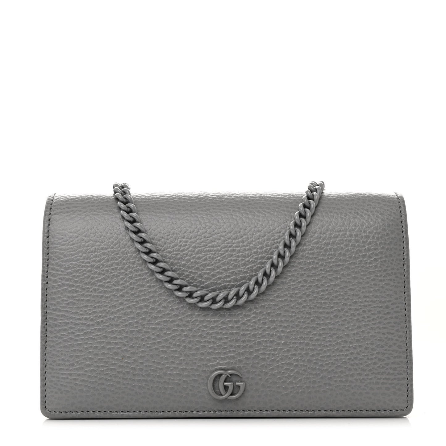 Dollar Calfskin Enamel Monochrome Mini GG Marmont Chain Wallet Deep Grey