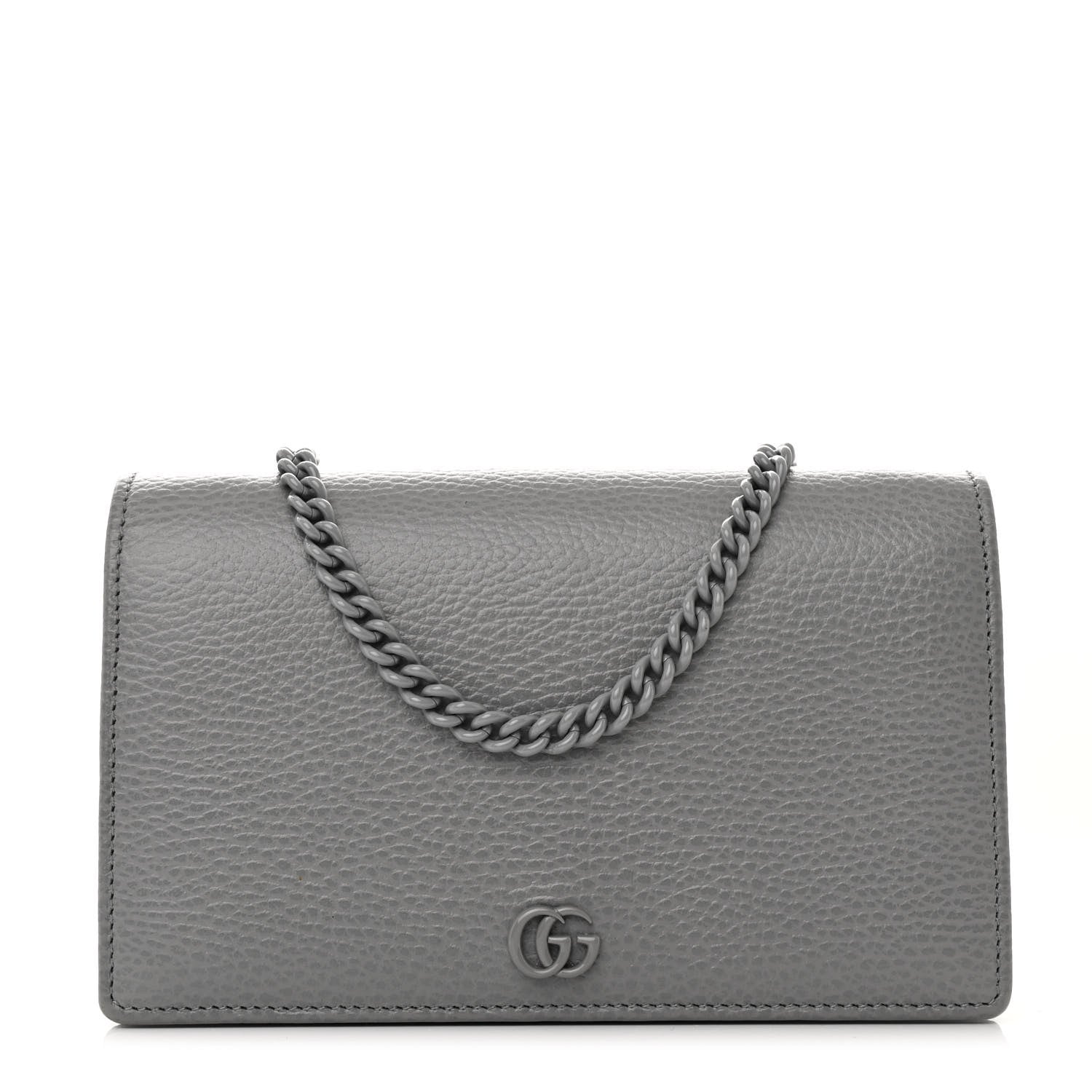 Gucci Dollar Calfskin Enamel Monochrome Mini GG Marmont Chain Wallet Deep Grey 1 of 10