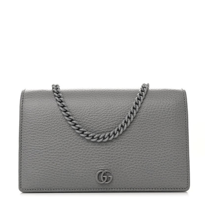 Gucci Dollar Calfskin Enamel Monochrome Mini GG Marmont Chain Wallet Deep Grey 1 of 10