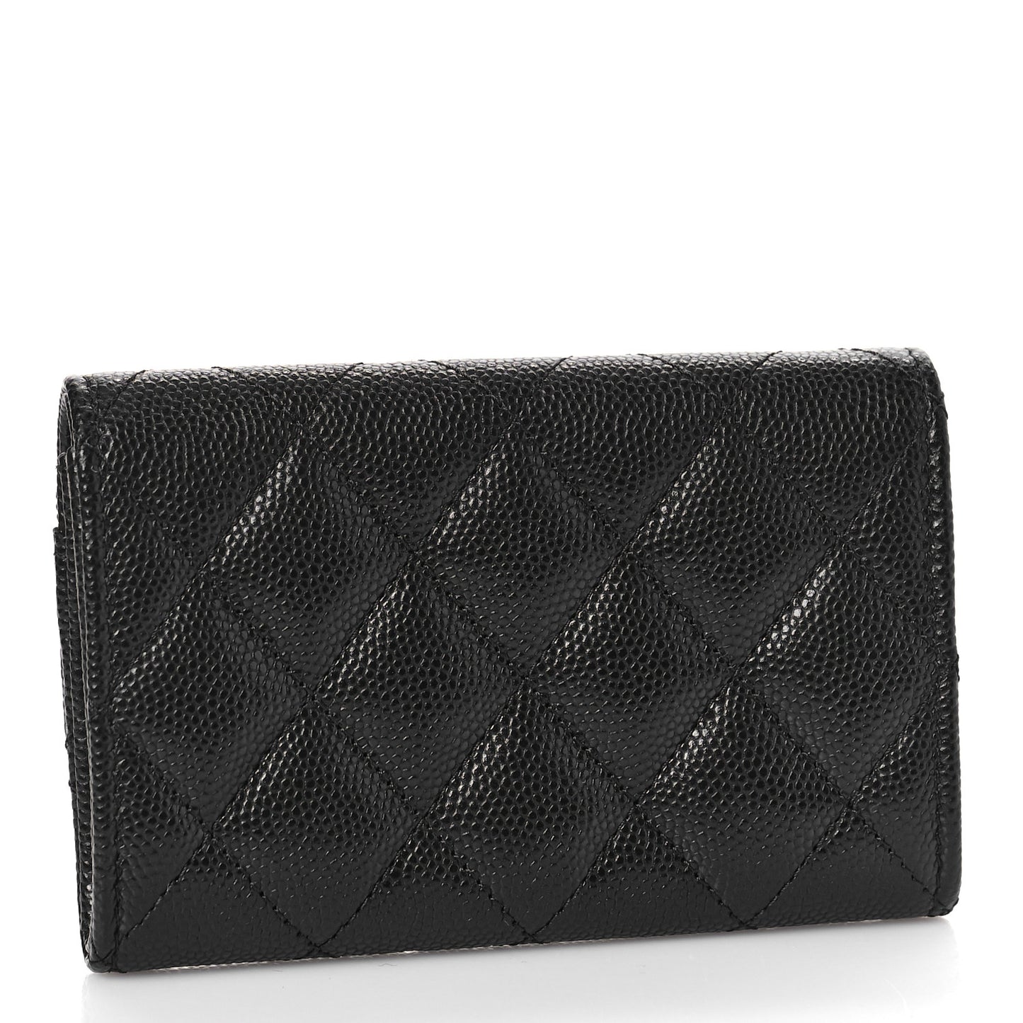 Caviar Metal Perforated Quilted CC Flap Card Holder Black