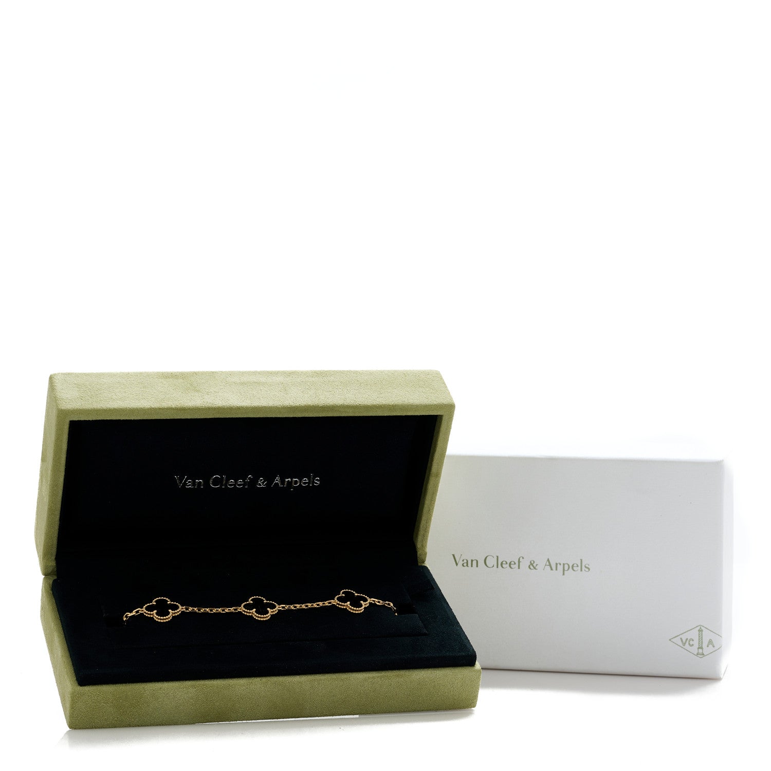 Van Cleef & Arpels 18K Yellow Gold Black Onyx 5 Motifs Vintage Alhambra Bracelet 6 of 6