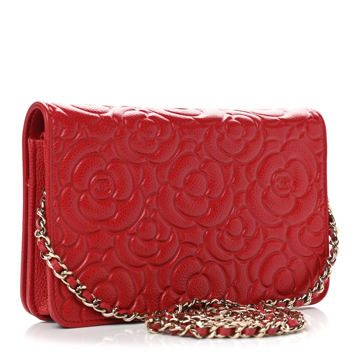 Caviar Camellia Embossed Wallet On Chain WOC Red