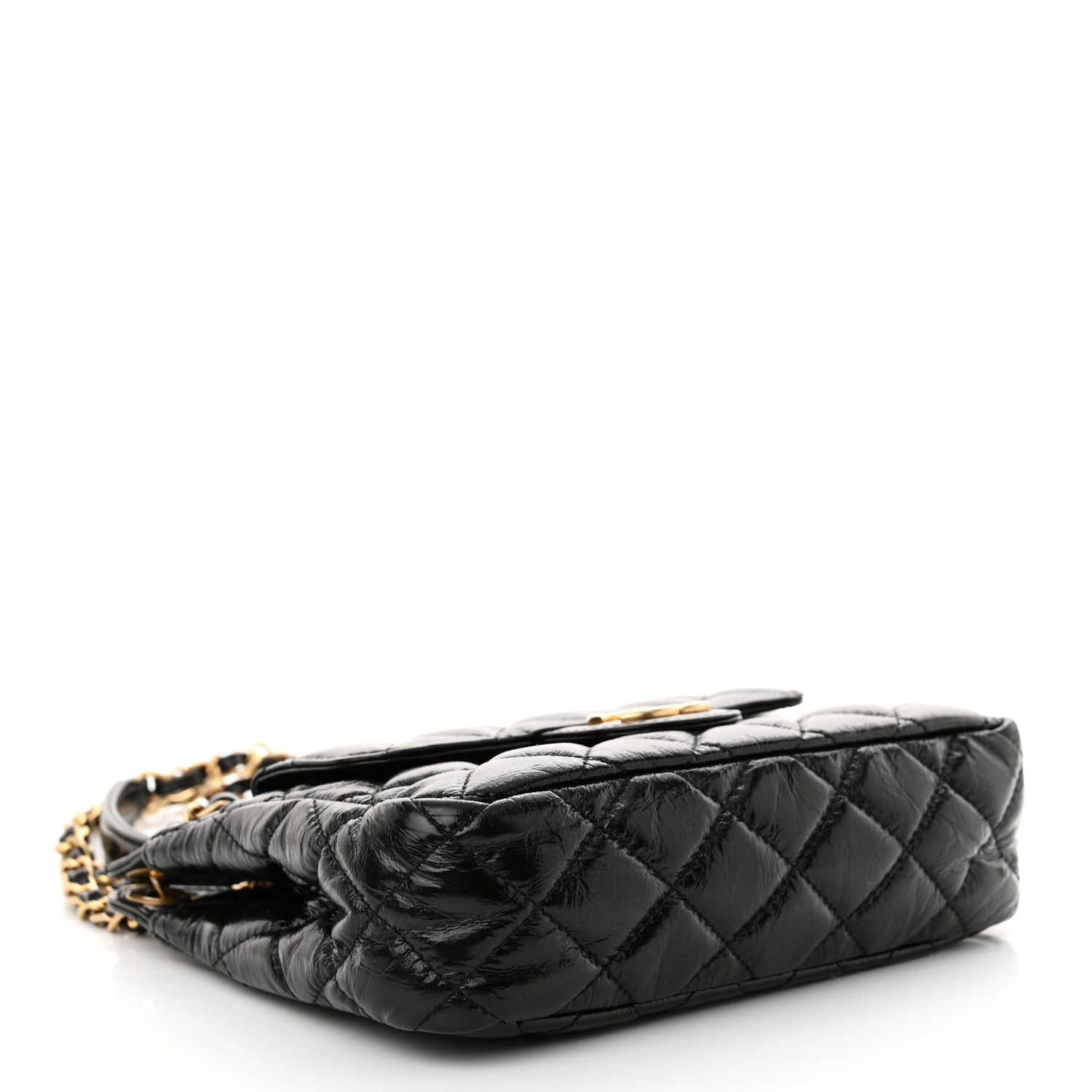 Chanel Shiny Crumpled Calfskin Quilted Small Wavy CC Hobo Black 4 of 11