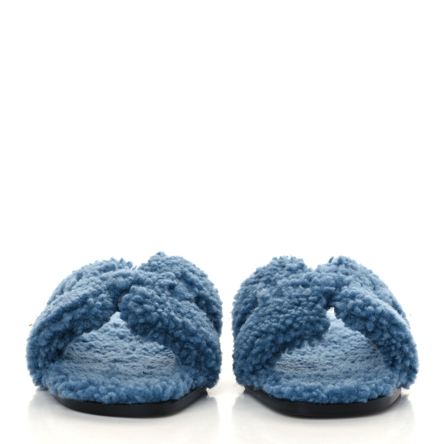 Hermes Woolskin Oran Sandals 37.5 Bleu 5 of 16