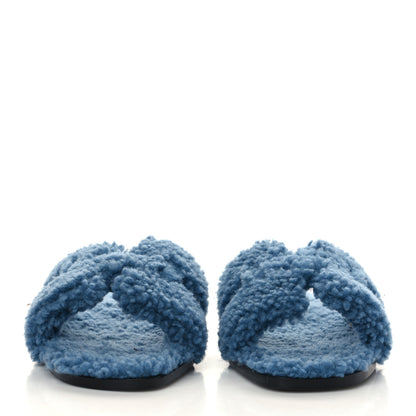 Hermes Woolskin Oran Sandals 37.5 Bleu 5 of 16