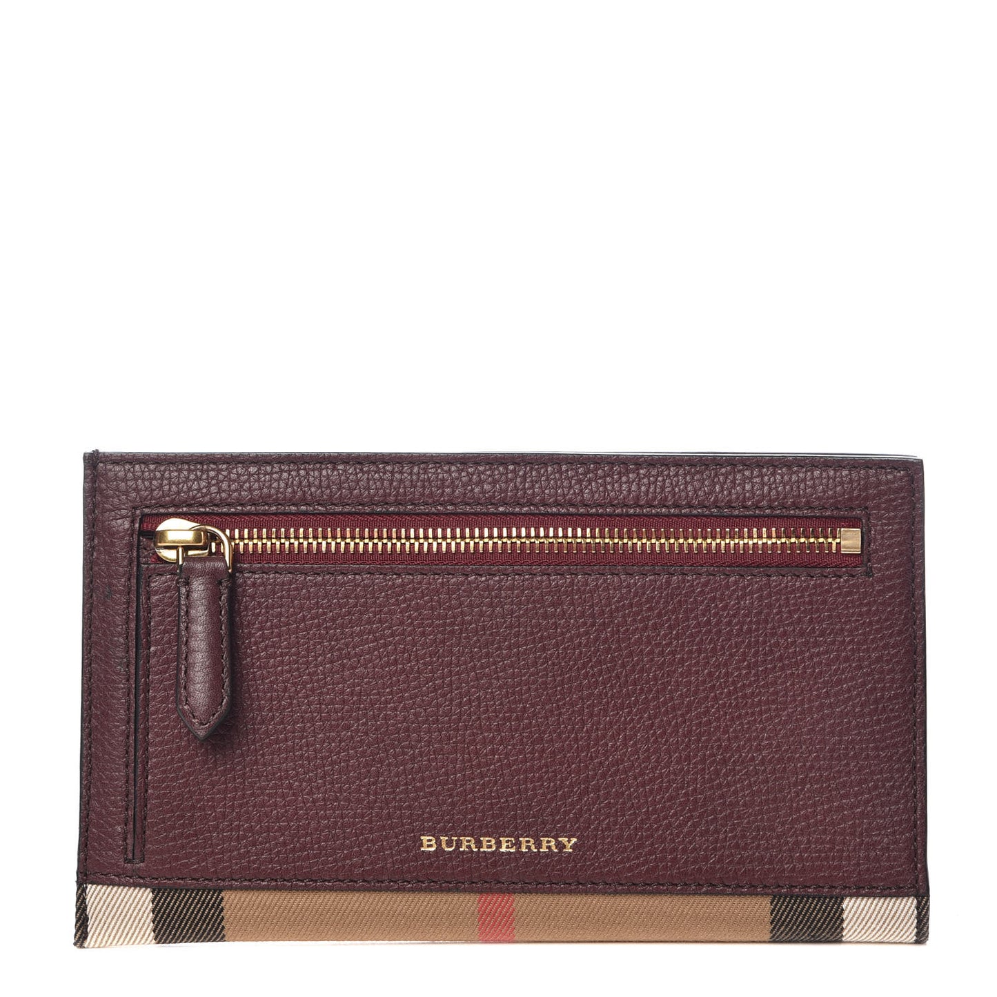 Grainy Calfskin House Check Simon Travel Wallet Wine