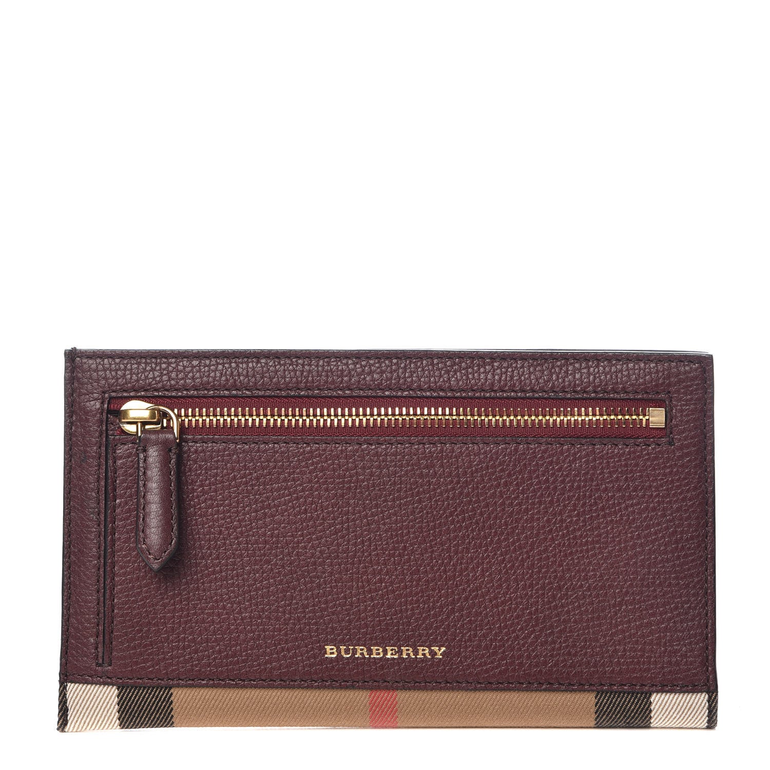 Burberry Grainy Calfskin House Check Simon Travel Wallet Wine 1 of 9