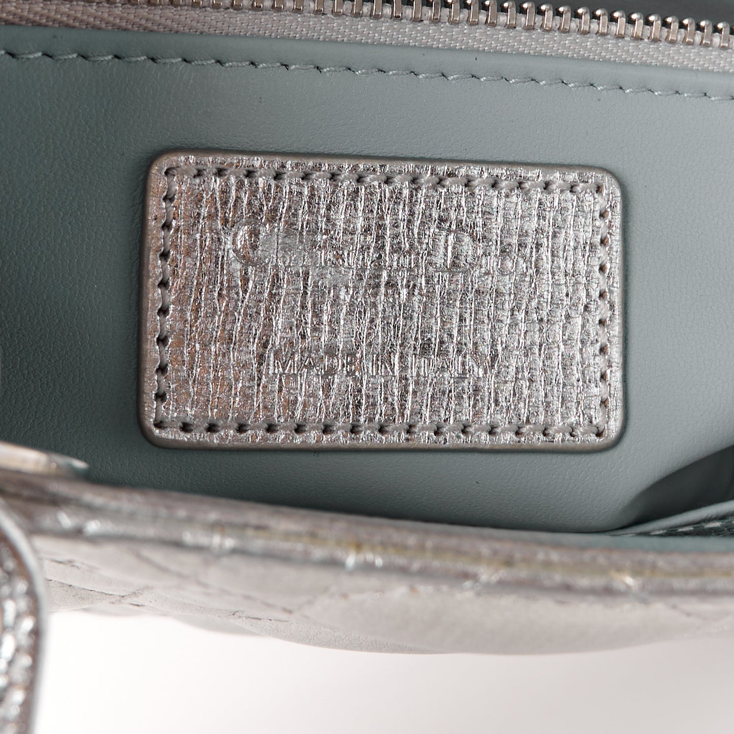 Metallic Grained Calfskin Cannage Small Lucky Badges My Lady Dior Silver