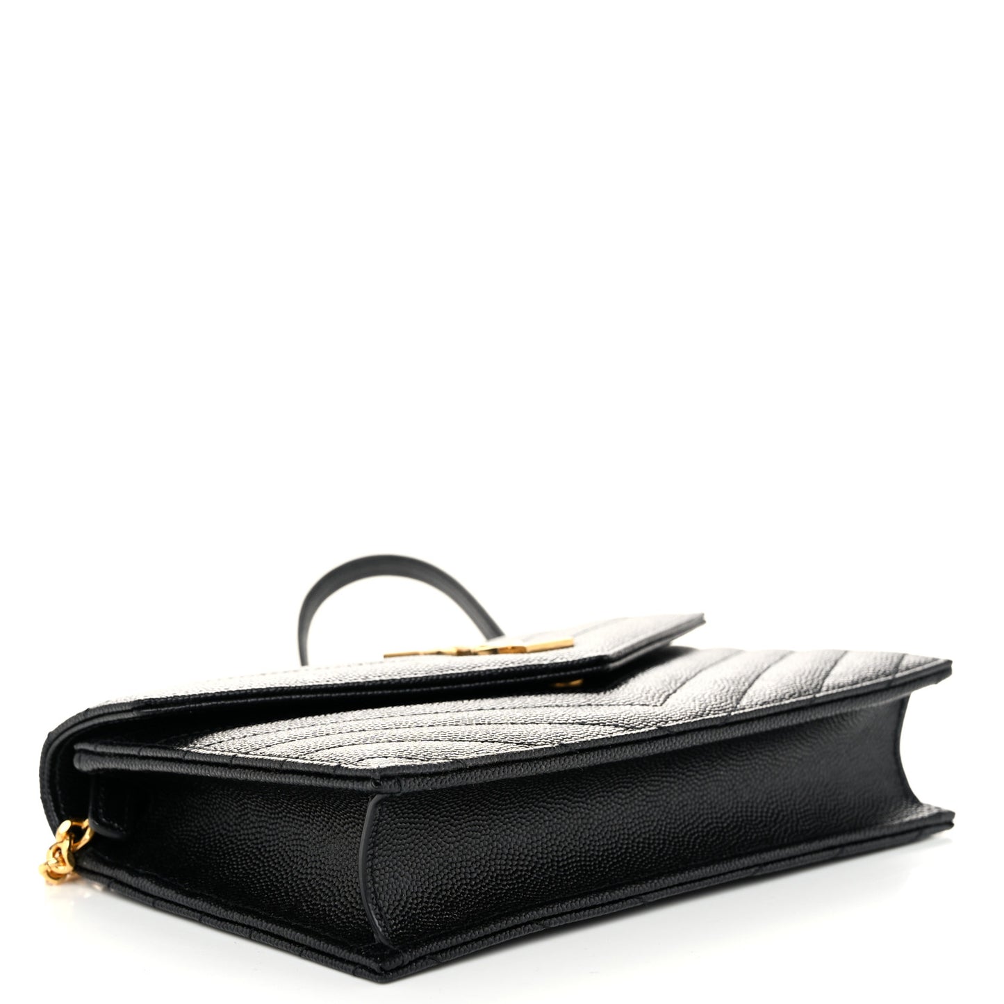 Grain De Poudre Matelasse Chevron Monogram Envelope Chain Wallet Black