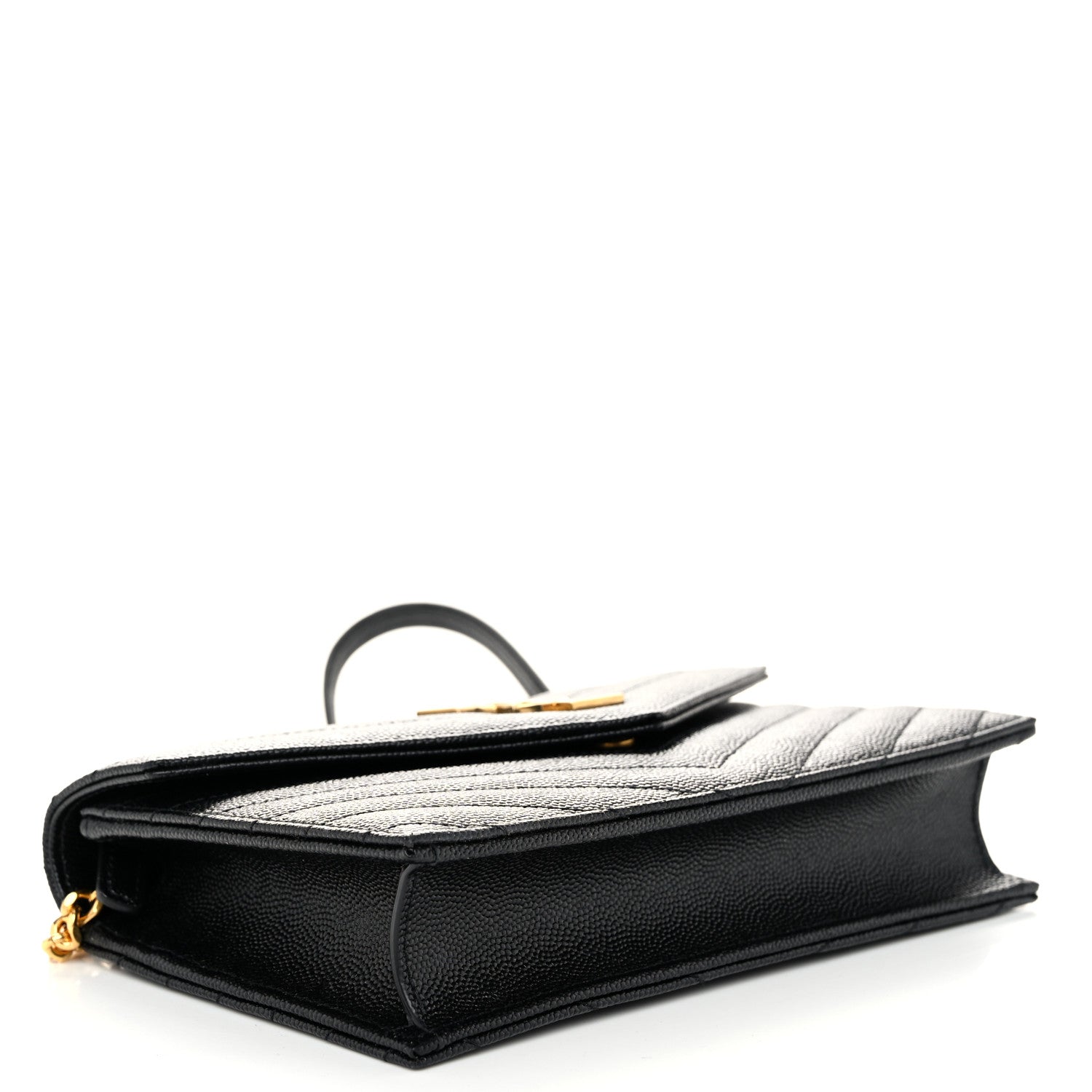 Saint Laurent Grain De Poudre Matelasse Chevron Monogram Envelope Chain Wallet Black 4 of 10