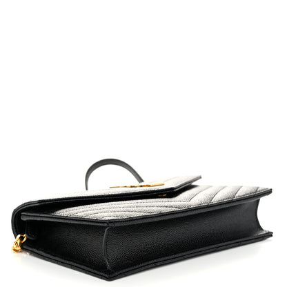 Saint Laurent Grain De Poudre Matelasse Chevron Monogram Envelope Chain Wallet Black 4 of 10