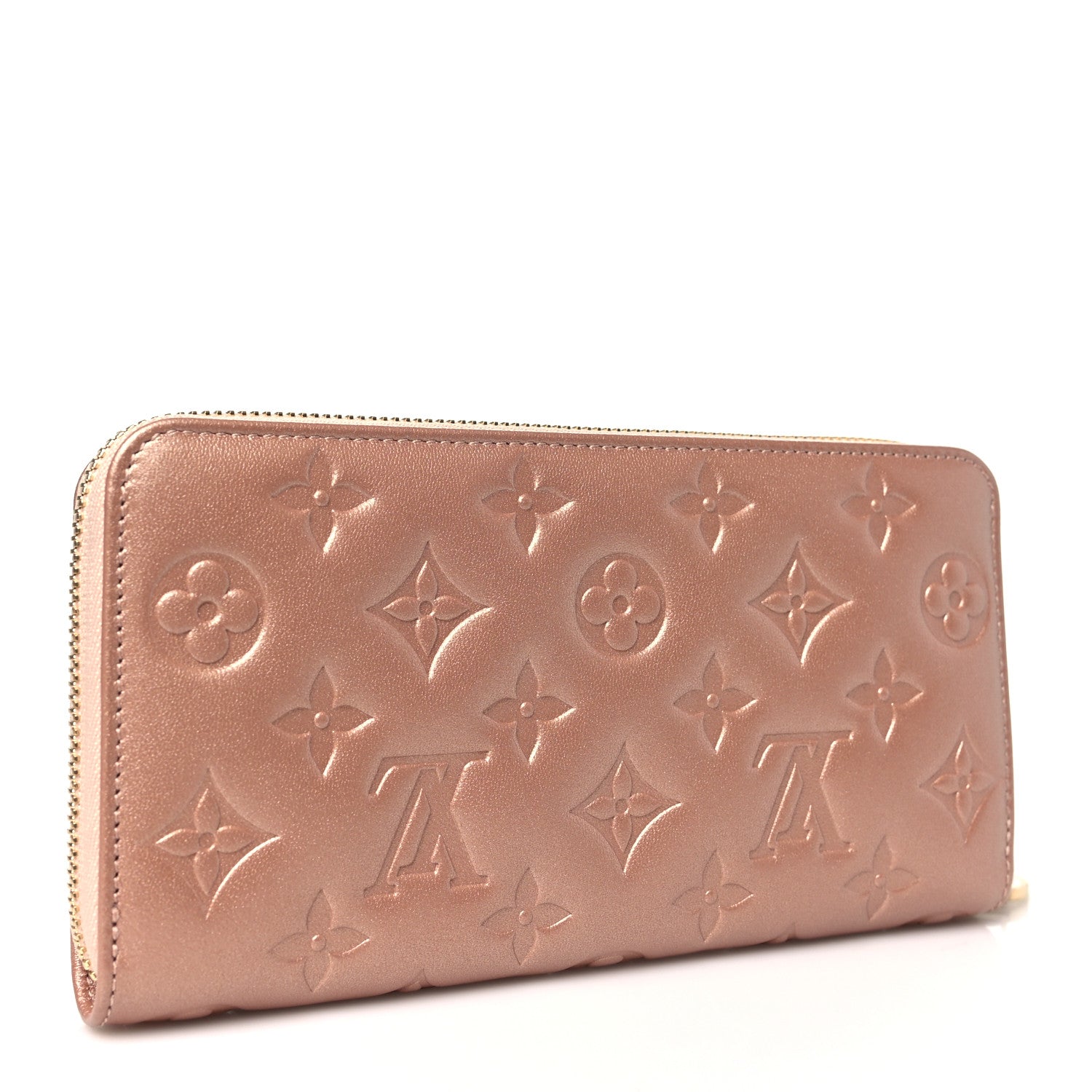 Louis Vuitton Metallic Lambskin Embossed Monogram Coussin Zippy Wallet Rose Gold 3 of 8