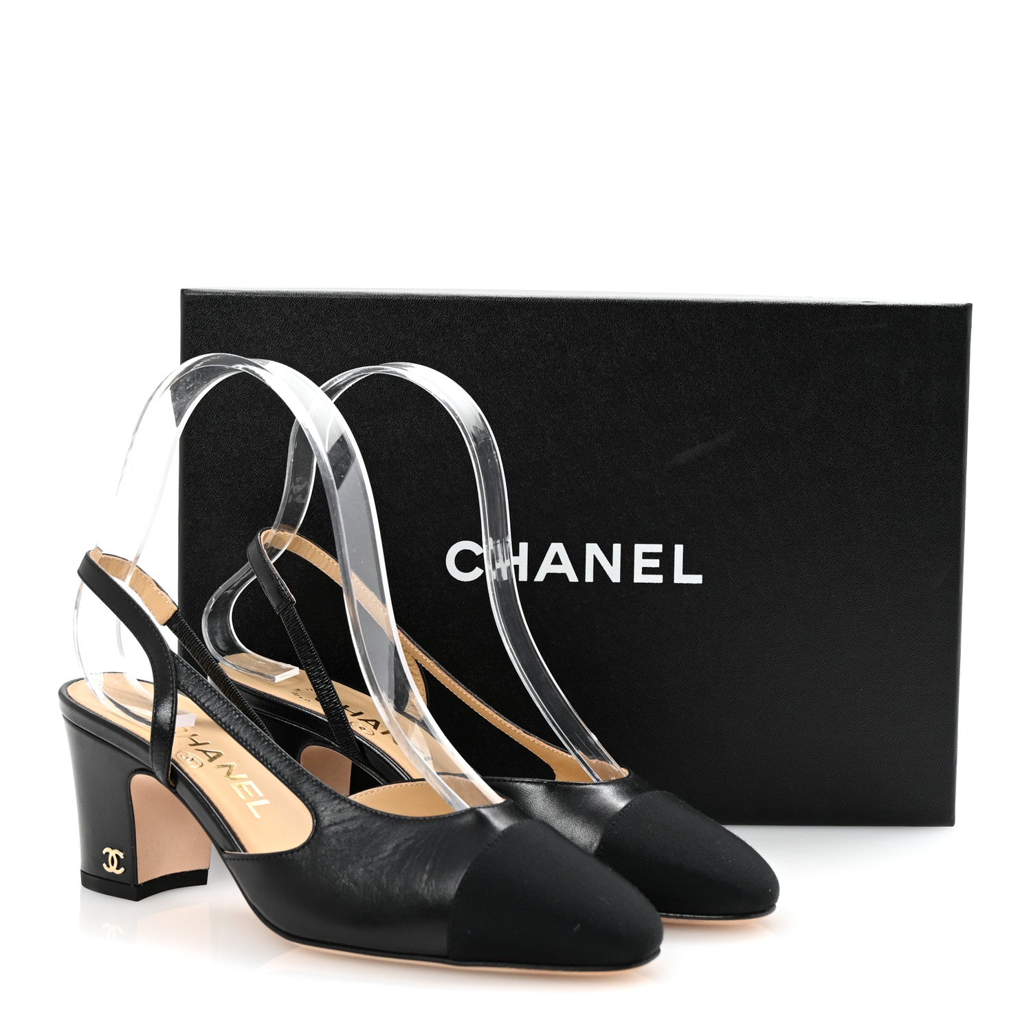 Chanel Goatskin Grosgrain Cap Toe CC Slingback Pumps 35 Black 9 of 9