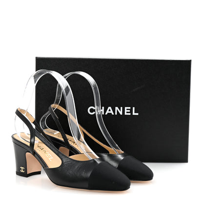 Chanel Goatskin Grosgrain Cap Toe CC Slingback Pumps 35 Black 9 of 9