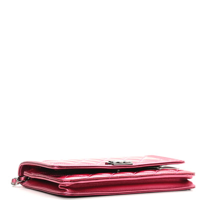 Chanel Metallic Patent Calfskin Quilted Boy Wallet On Chain WOC Fuchsia 4 of 11