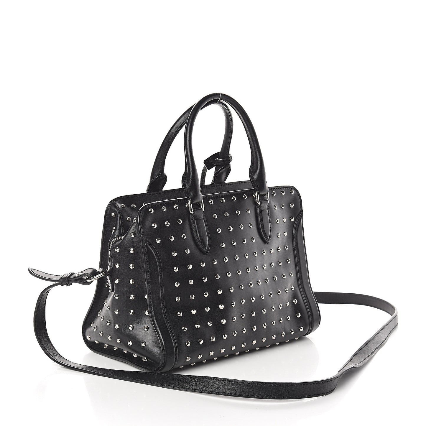 Calfskin Small Studded Padlock Zip Around Tote Black