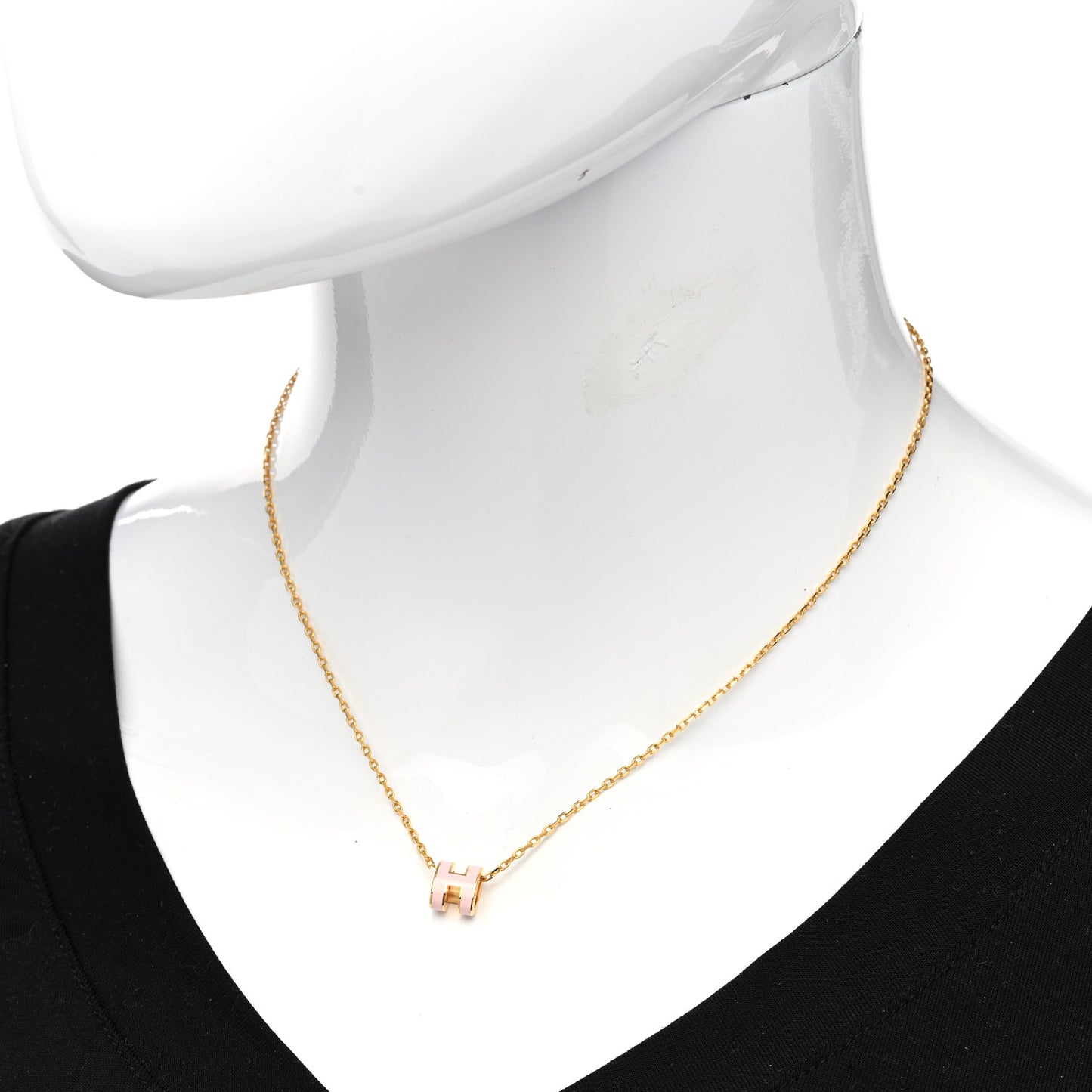 Lacquered Gold Mini Pop H Pendant Necklace Rose Dragee