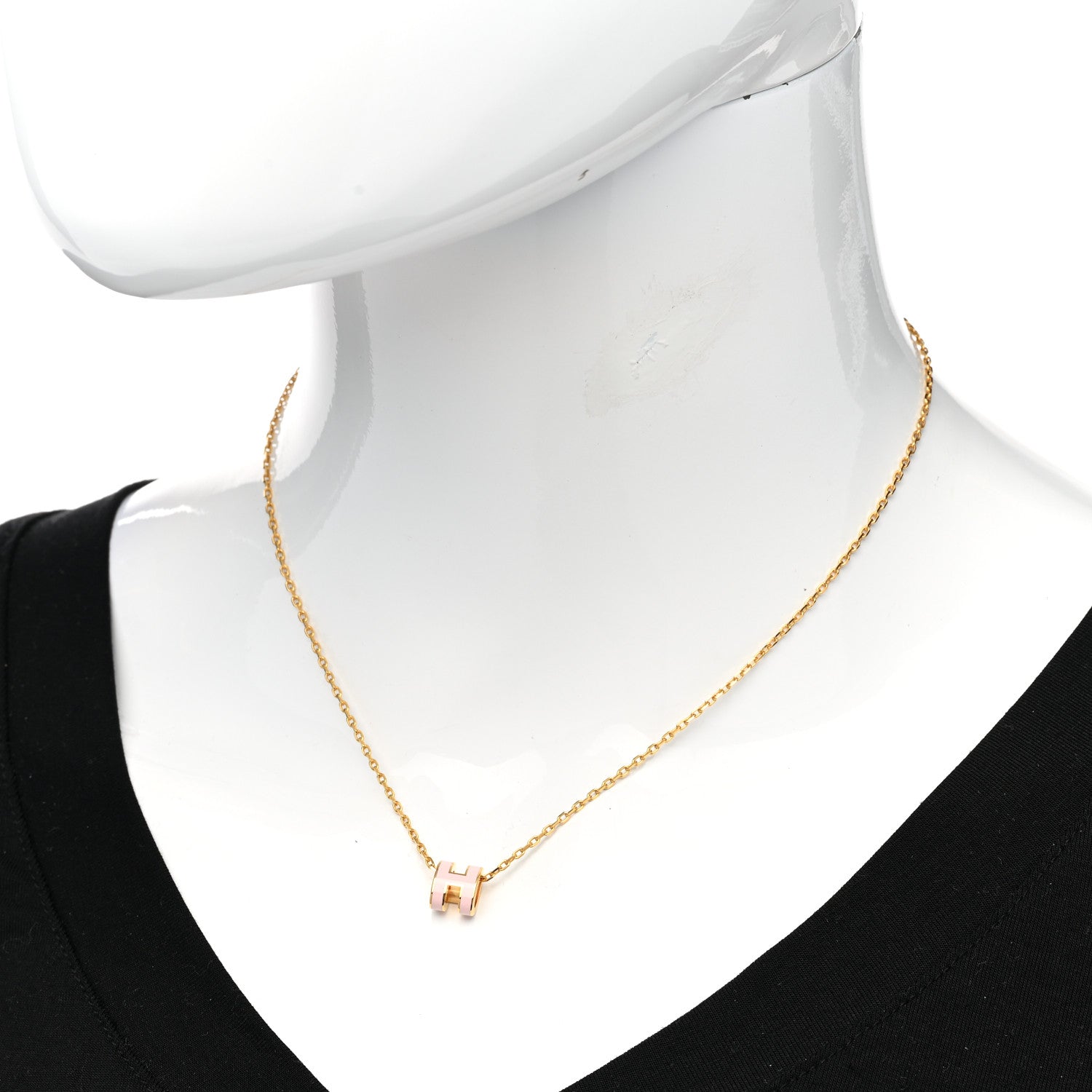 Hermes Lacquered Gold Mini Pop H Pendant Necklace Rose Dragee 2 of 7