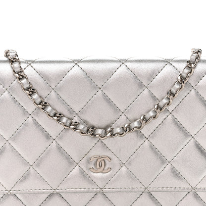Chanel Metallic Lambskin Quilted Wallet On Chain WOC Silver 9 of 14