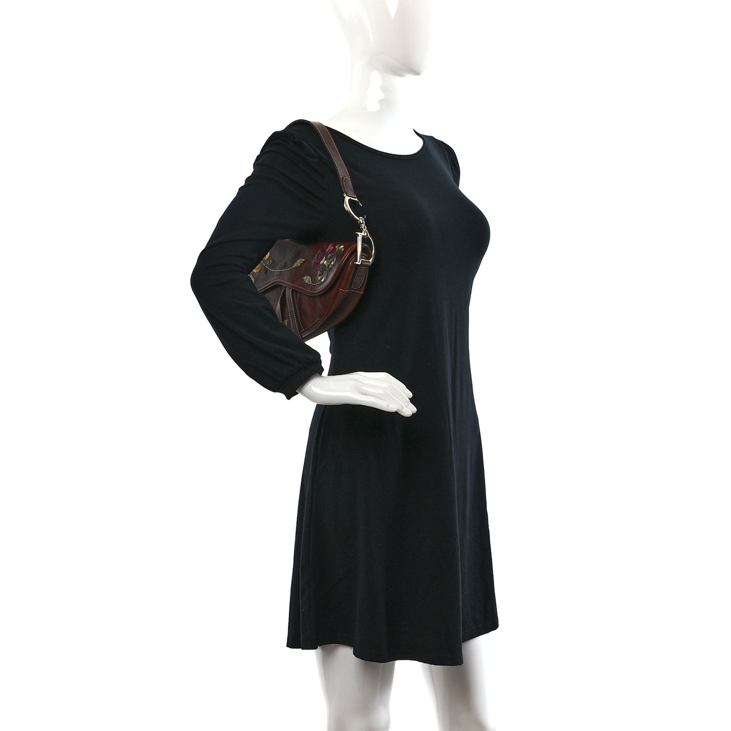 Calfskin Embroidered Romantic Flowers Saddle Bag Brown