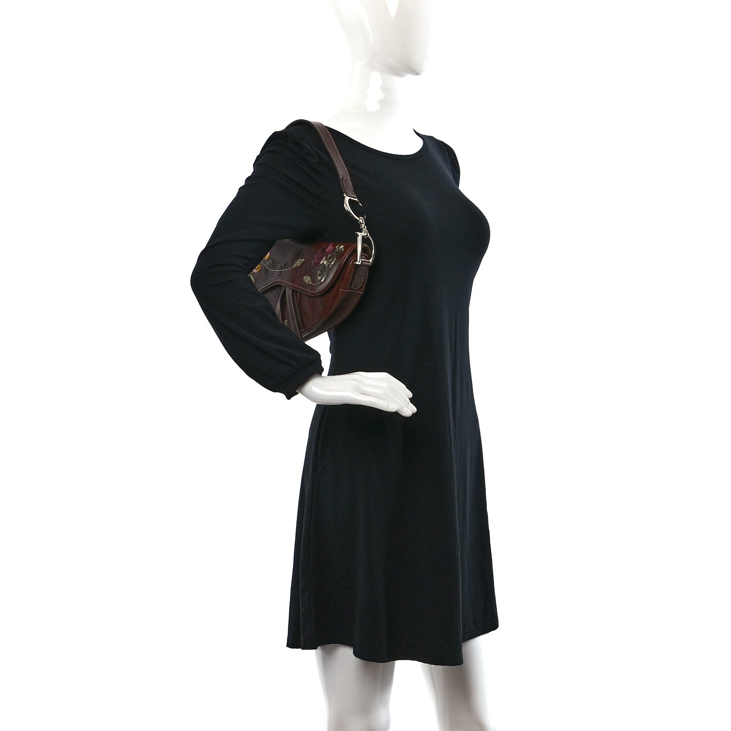 Christian Dior Calfskin Embroidered Romantic Flowers Saddle Bag Brown 2 of 11