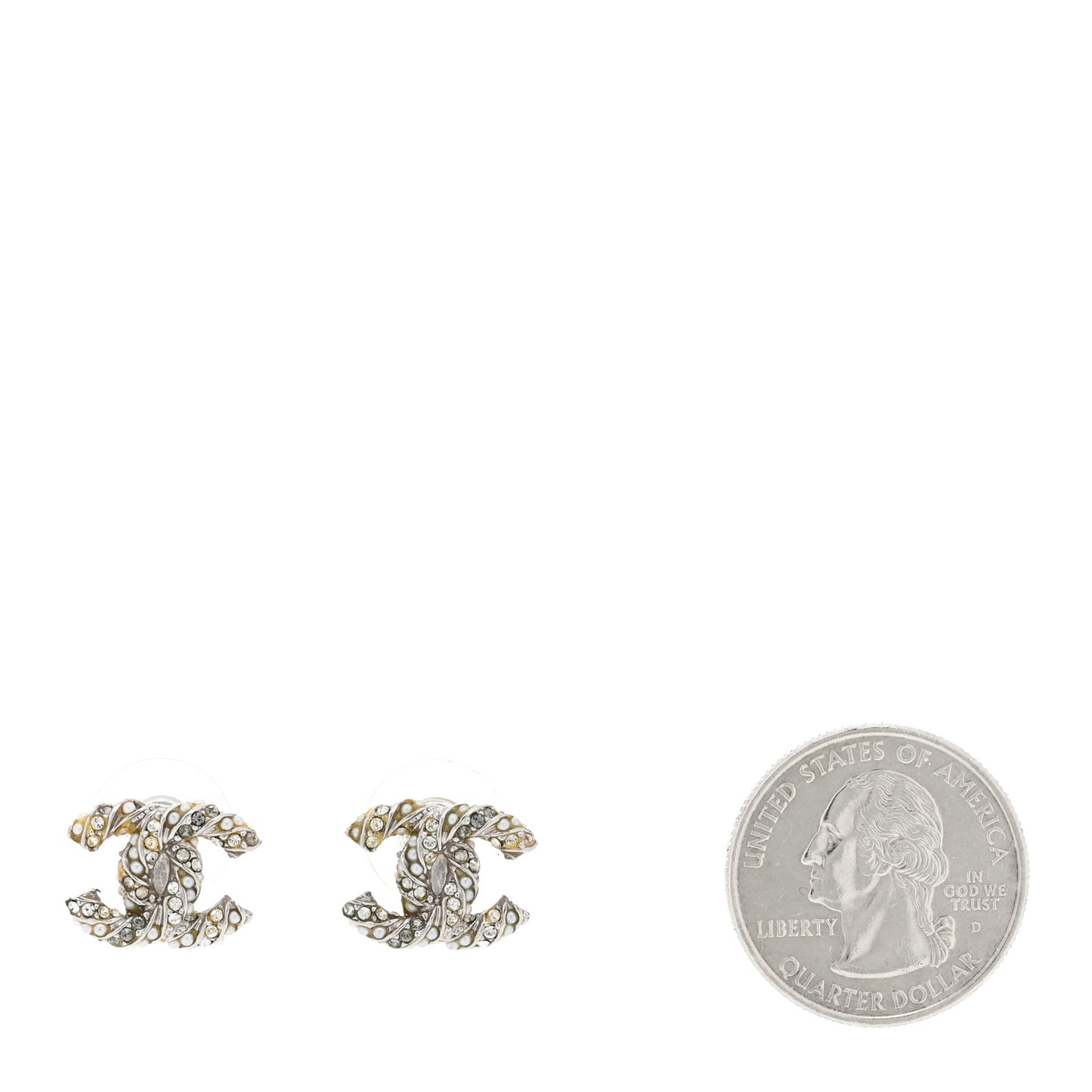 Crystal Pearl Twisted CC Earrings Silver