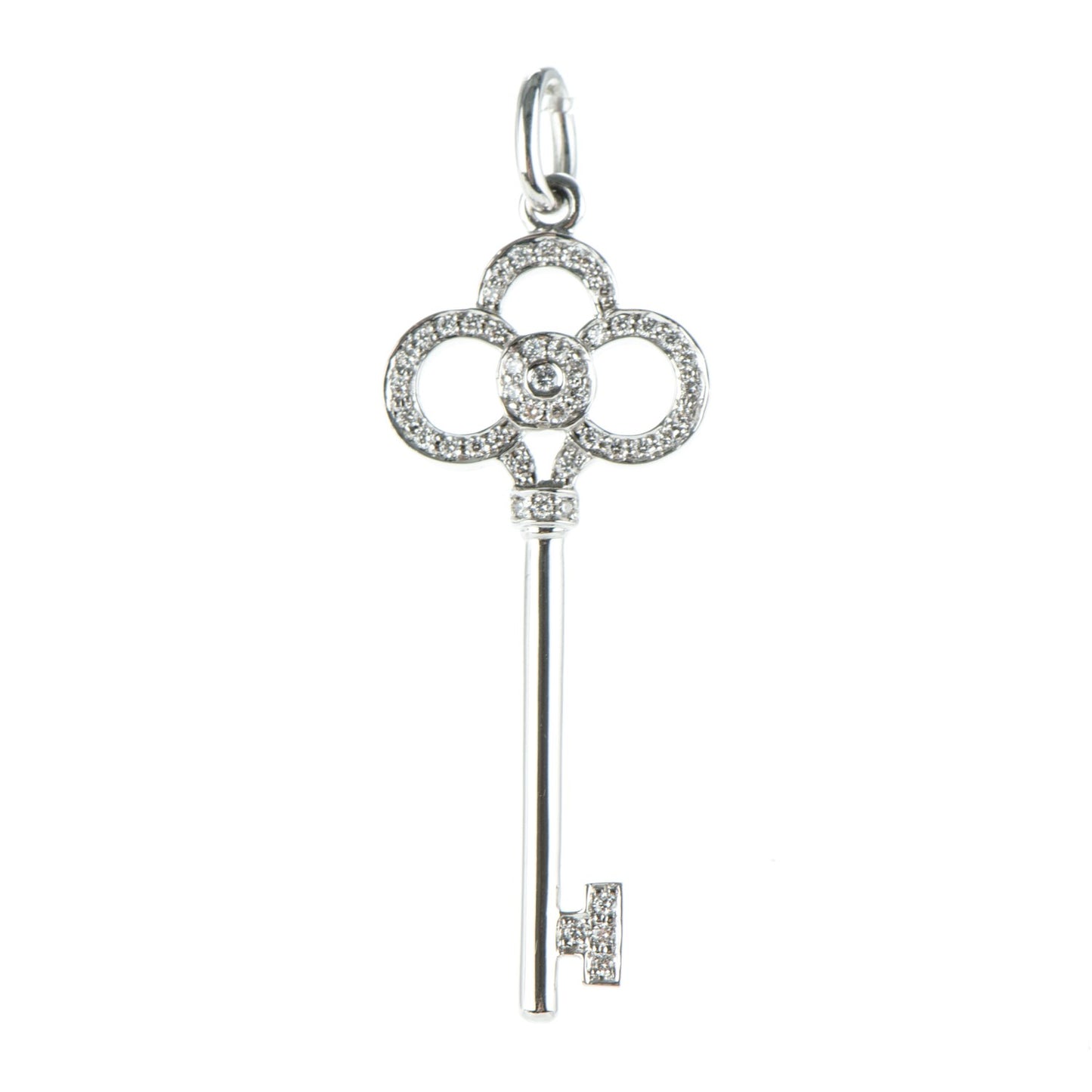 18K White Gold Diamond Crown Key Pendant