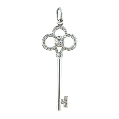 Tiffany 18K White Gold Diamond Crown Key Pendant 1 of 4