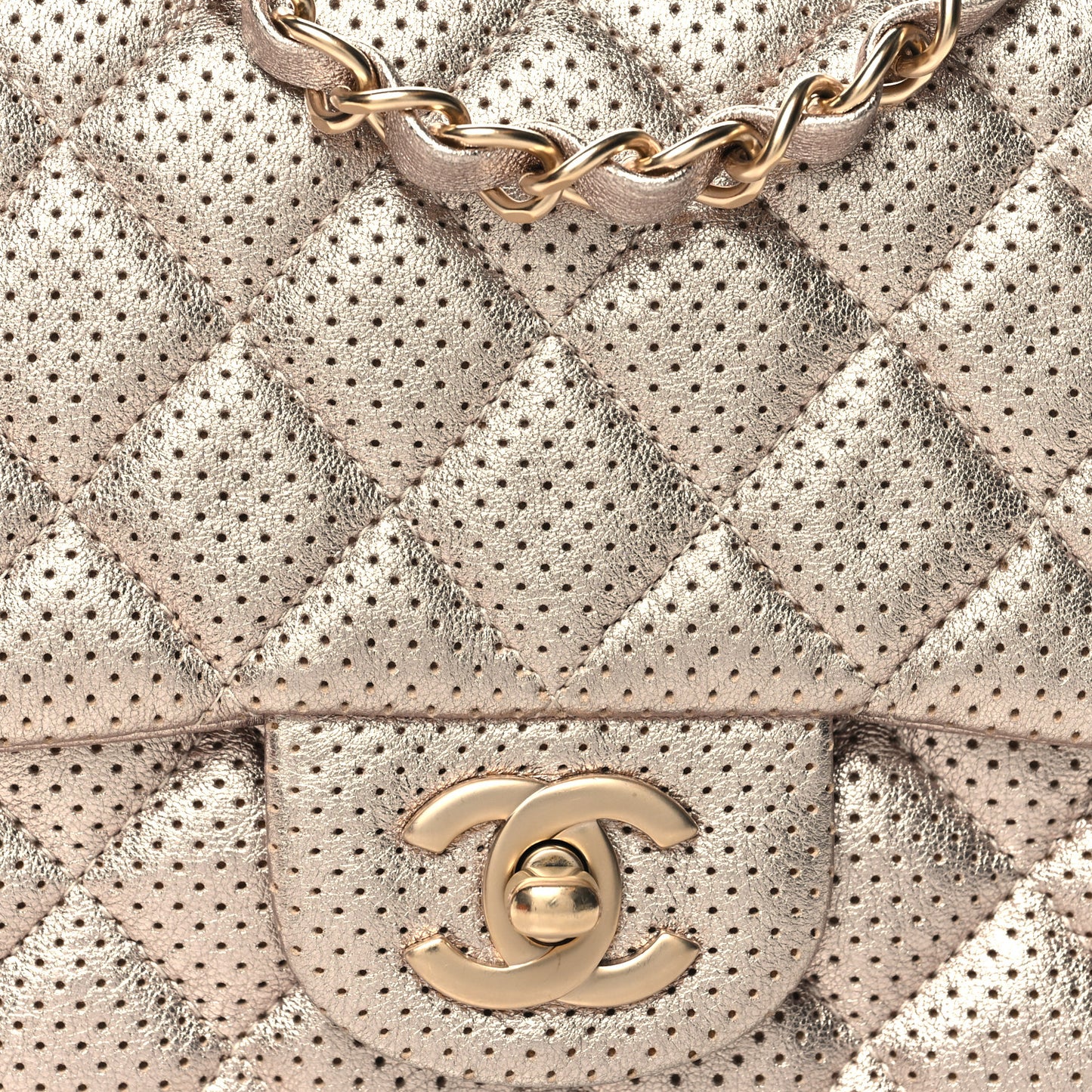 Metallic Lambskin Perforated Mini Square Flap Gold