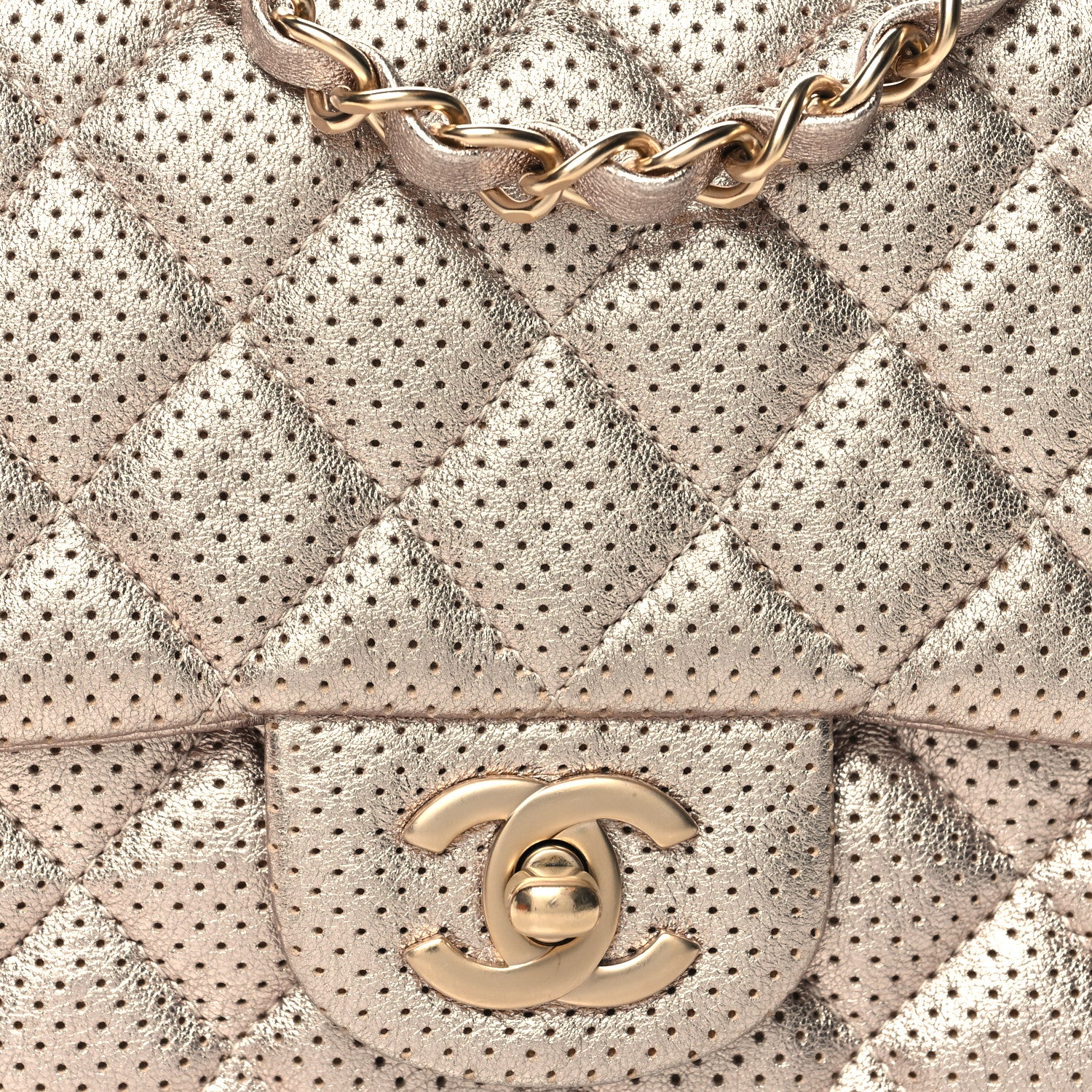 Chanel Metallic Lambskin Perforated Mini Square Flap Gold 8 of 10