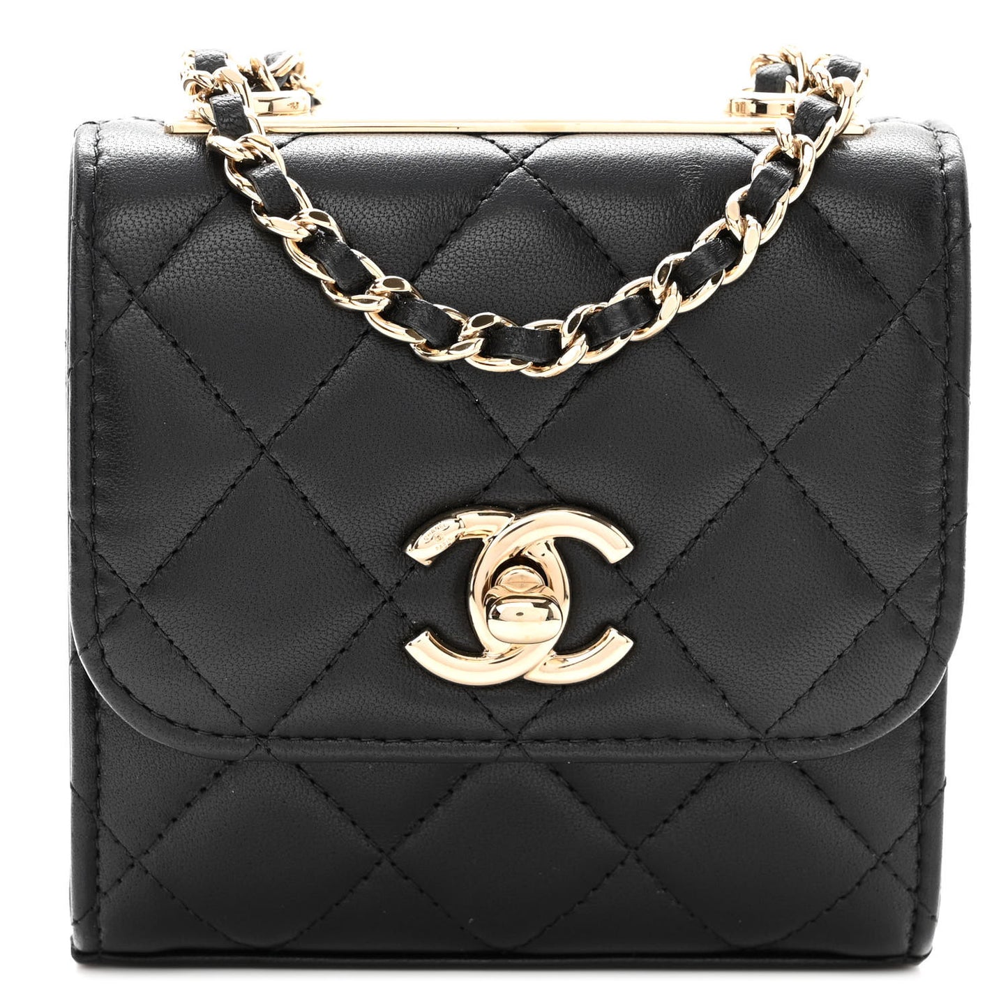 Lambskin Quilted Mini Trendy CC Clutch With Chain Black