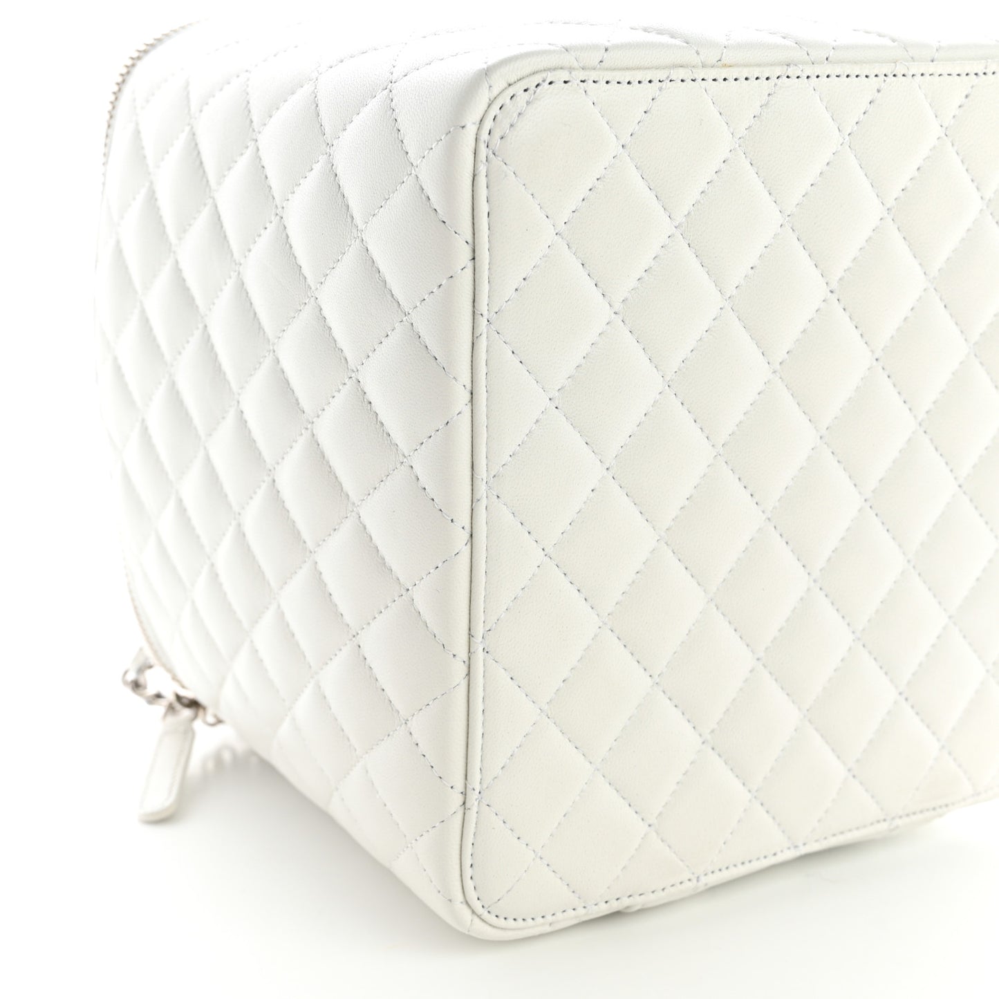 Lambskin Quilted Large Top Handle Jewelry Box With Chain White