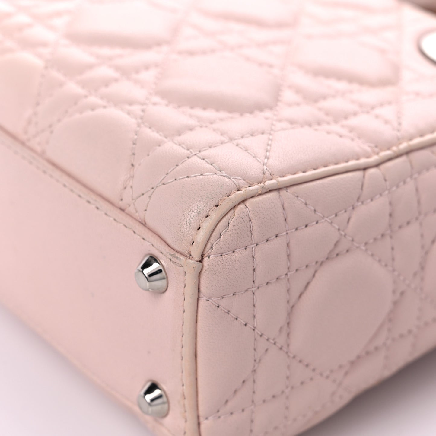 Lambskin Cannage Mini Lady Dior Crystal Strap Rose Poudre