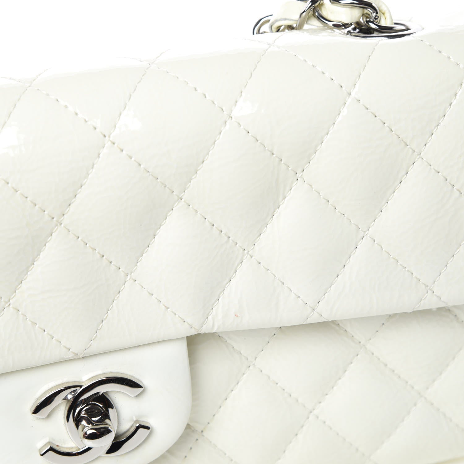 Chanel Distressed Patent Calfskin Quilted East West Flap White 13 of 16