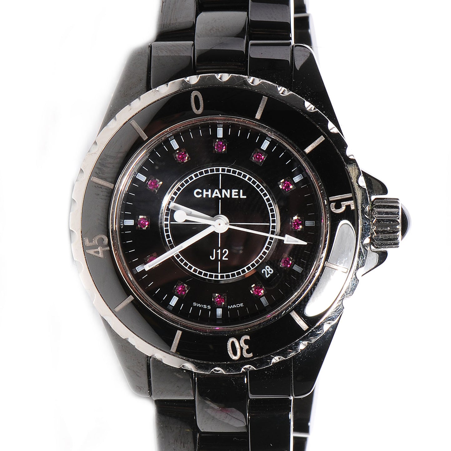 Stainless Steel Ceramic Ruby 33mm J12 Quartz Watch Black