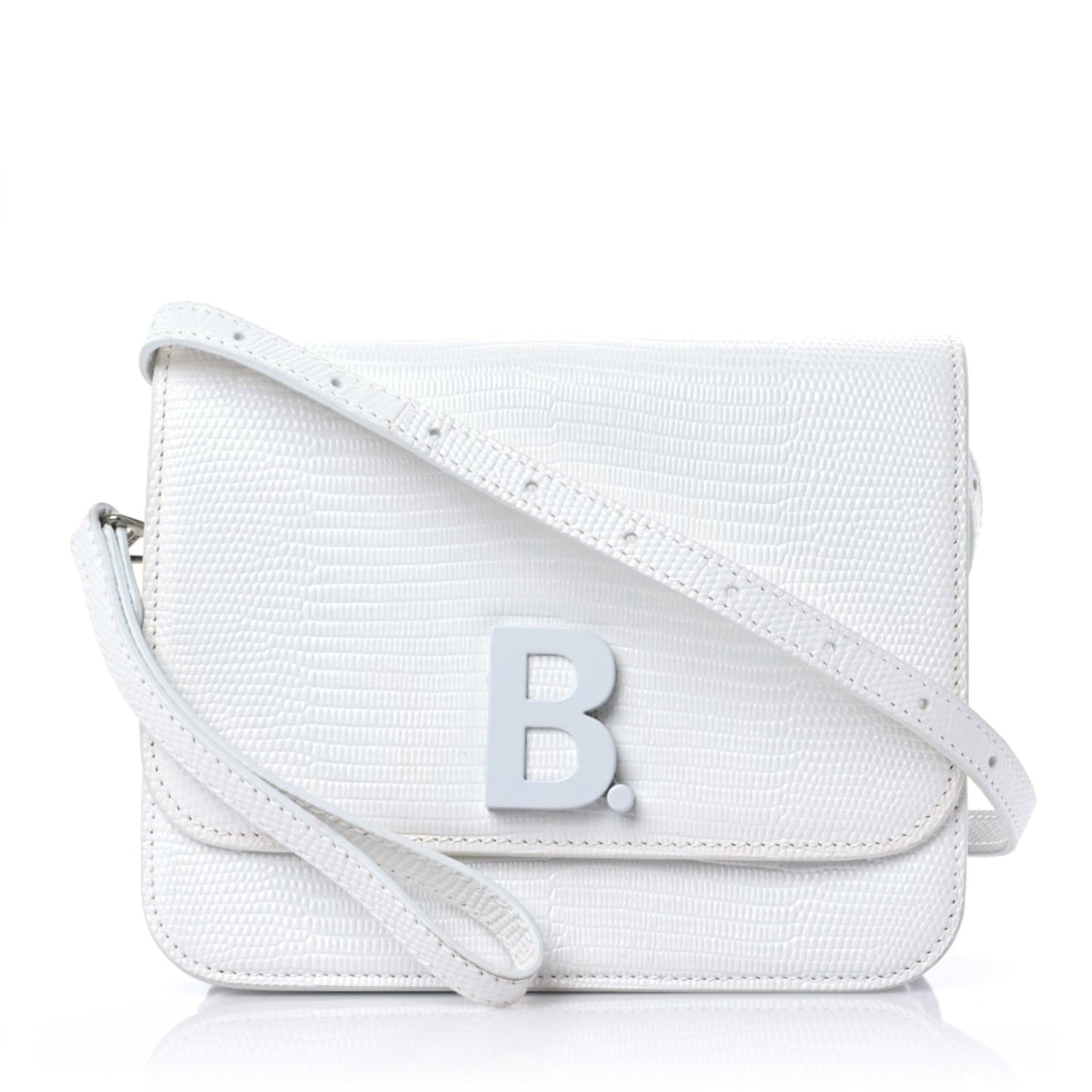 Patent Calfskin Lizard Embossed Tonal B Small B Crossbody Bag White