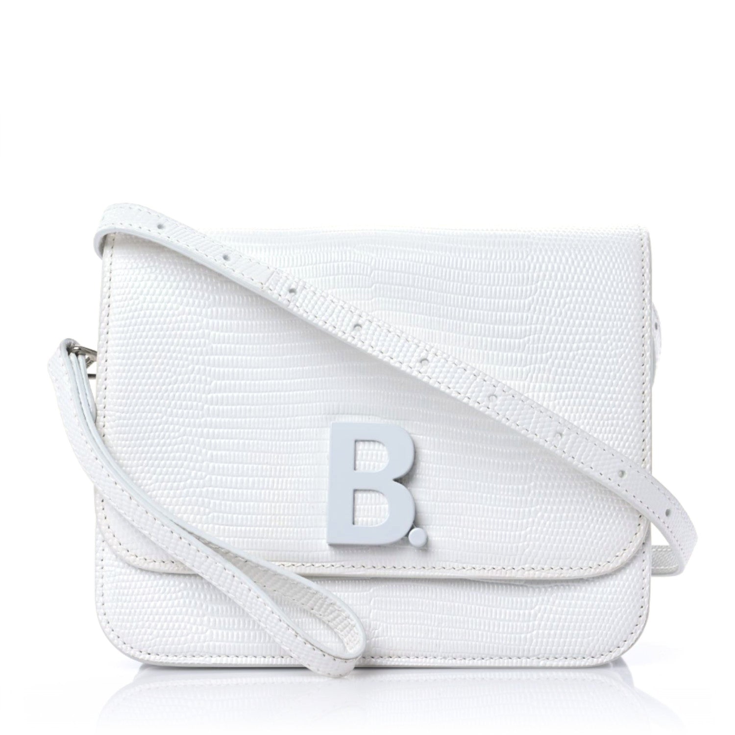 Balenciaga Patent Calfskin Lizard Embossed Tonal B Small B Crossbody Bag White 1 of 11