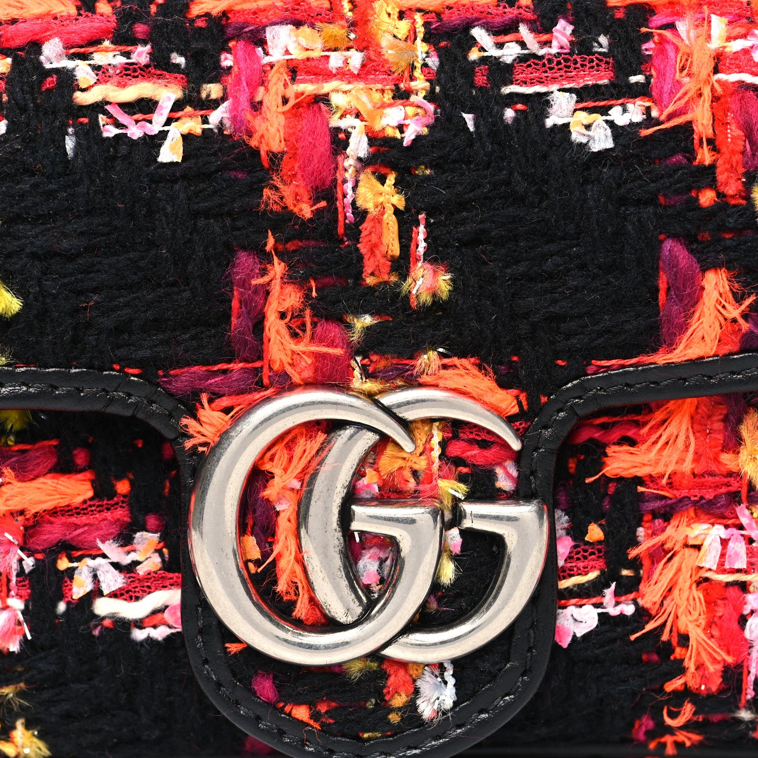 Gucci Tweed Calfskin Check Poule Super Mini GG Marmont Shoulder Bag Pink Petroleum Multicolor Black 8 of 11
